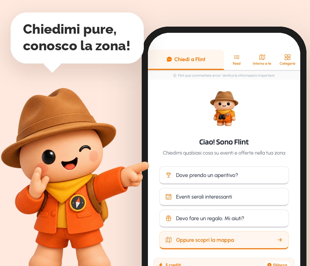 Flint, la guida di Mio, accanto alla schermata Chiedi a Flint dell’app